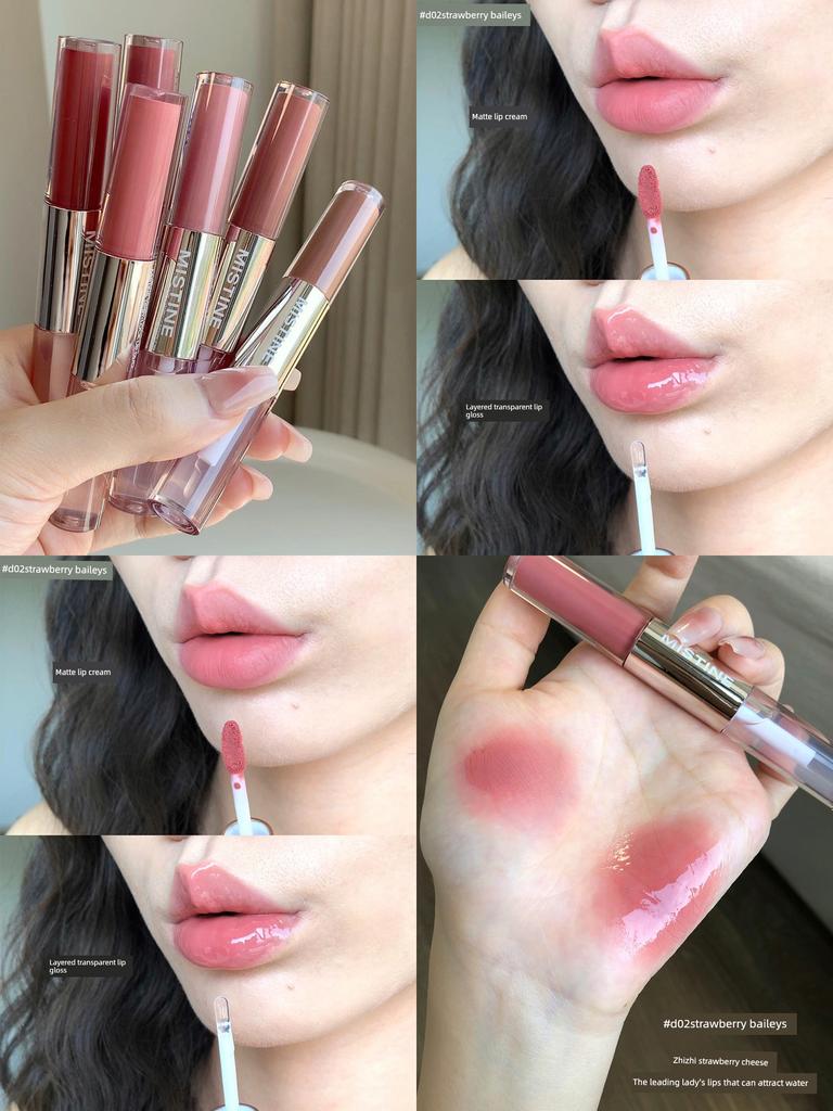 Mistine Double-Ended Lip Gloss Mirror-Like Water-Glossy Layered Lipstick Lip Gloss