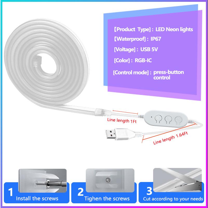 USB Dreamcolor Neon Light Strip: Running Water Silicone, Bluetooth Music Sync, DIY E-sports Lighting.