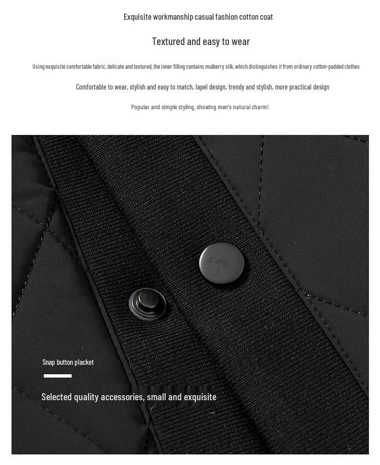 Men's Winter Ribbed Collar Cotton Mulberry Silk Jacket - Business Casual Outerwear
