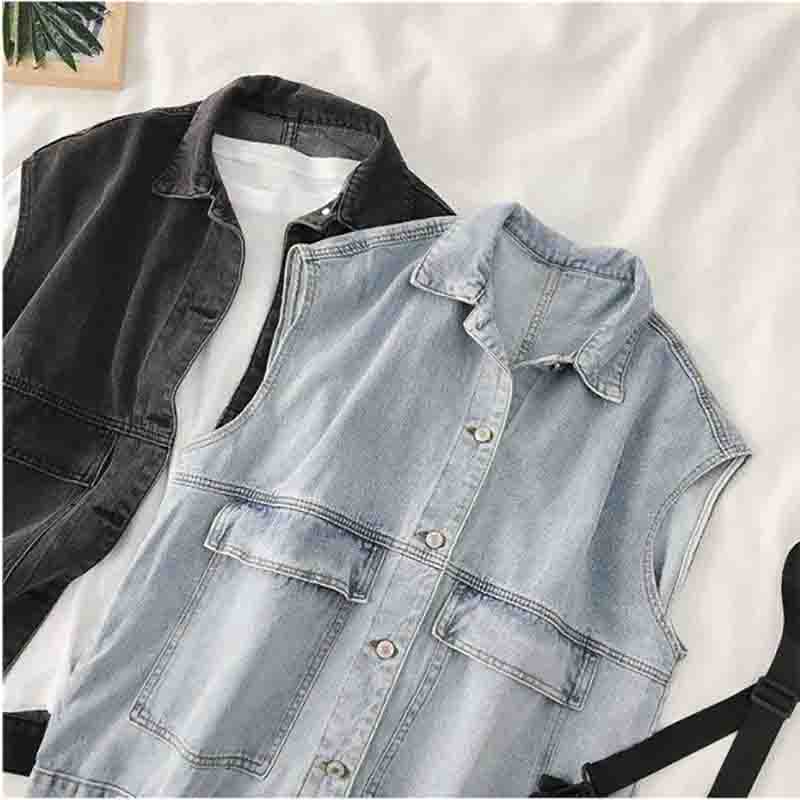 Denim Vest Coat Women's Spring and Autumn Loose Korean Style Waistcoat Outer Wear Vest Top Sleeveless Coat Casual Jacket