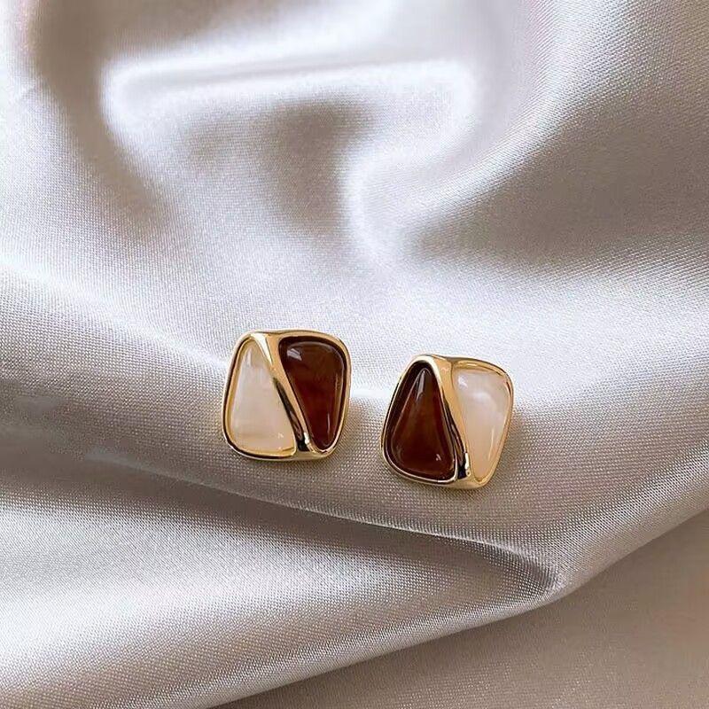Vintage Brown Resin Tiger Eye Stone New Earrings For Women Statement Fashion Stud Earring Personality Melard Color Jewelry