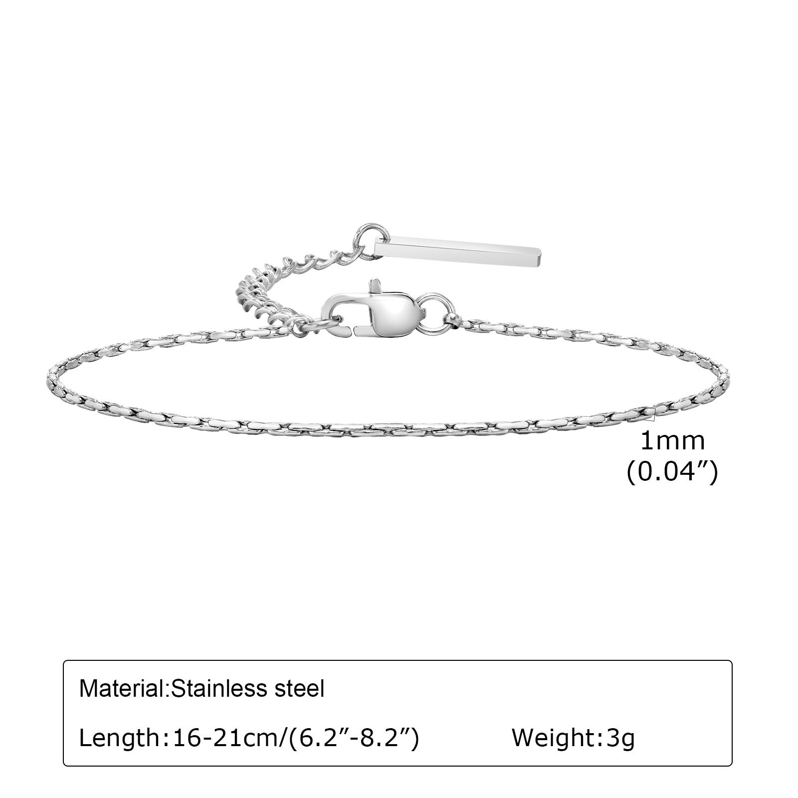 

Women Girls Trendy Slim 1mm Charm Chain Bracelets, Gold Color Stainless Steel Metal Links Wristband Tag Jewelry