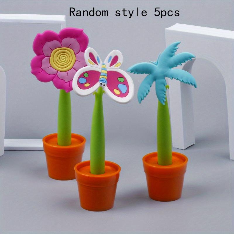 School Season 5pcs Ballpoint Pen Creative Cute Realistic Cartoon Plant Sun Flower Pot Plant Ballpoint Pen