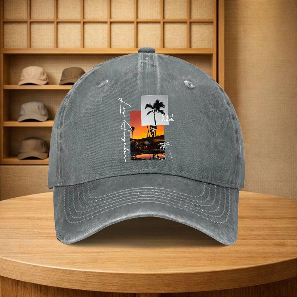 Vintage City of Angels Palm Tree Sunset Baseball Cap Unisex Adjustable Snapback Hat