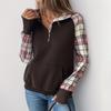 Women's Autumn/Winter 2025 Plaid Patchwork Stand Collar Pullover Hoodie