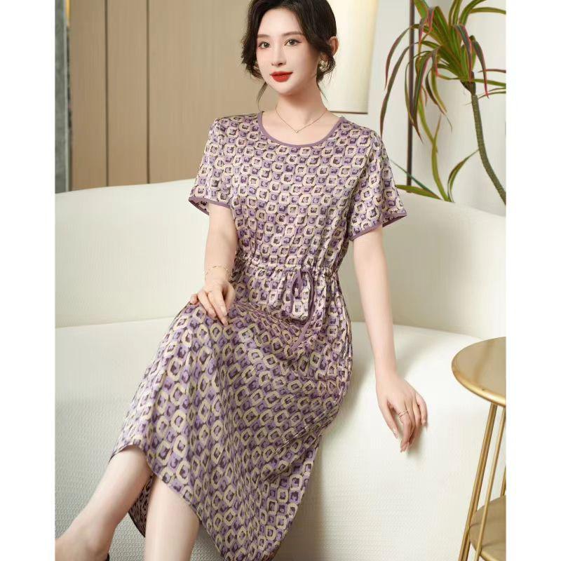 

Summer Print Loose Midi Dress for Women - Short Sleeve, Perfect for Young Moms & Mature Women 4XL [For 145-160 lbs]