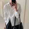 2025 French Fashion Long Sleeve Irregular Lace Tie Waist Slimming Solid Top