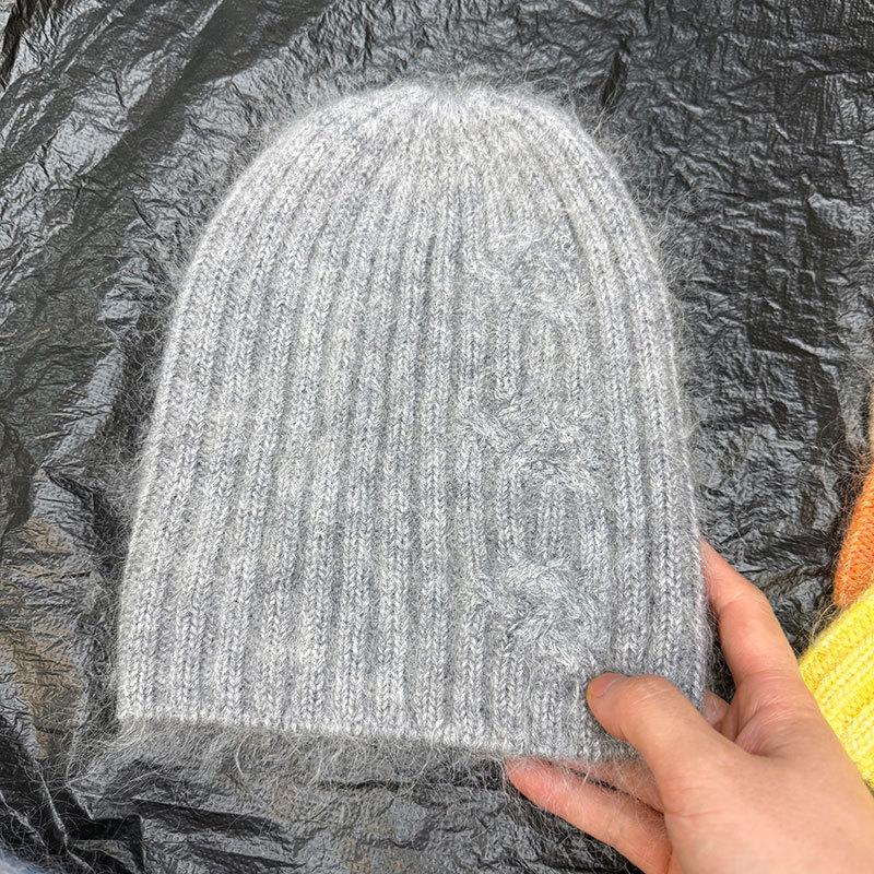 Mohair wool fleece knitted hat women's new autumn and winter fashion show face small versatile big head circumference cold hat