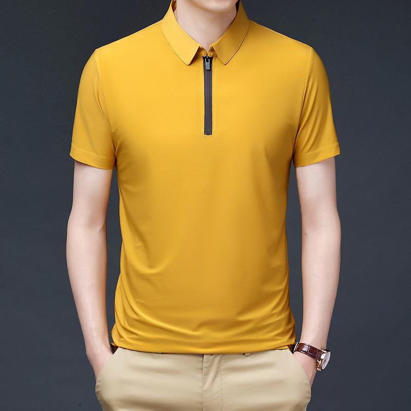 

Short-sleeved T-shirt Men s Summer Lapel Men s Half-sleeved POLO Shirt Thin Pullover Solid Color Half-zip Bottoming Shirt