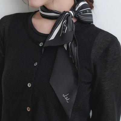 Line Silk Twilly Scarf (SC008_whiteblack)