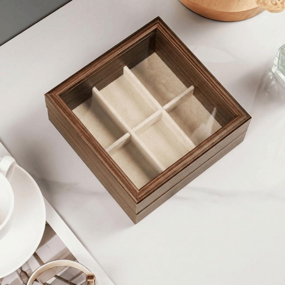 Glasdeckel Schmuckorganizer Samt-Innenleben Ringhalter Geschenk Holzschmuckschatulle Für den Heimgebrauch