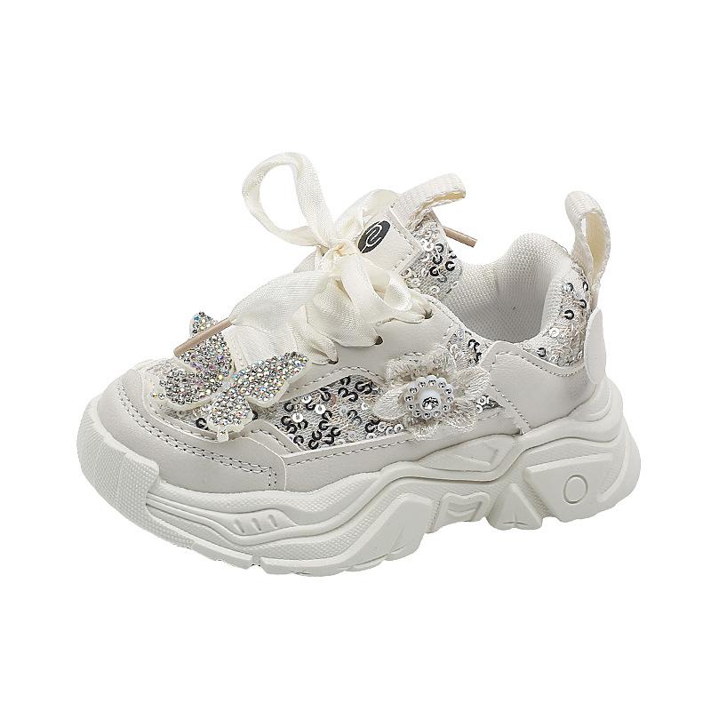 Girls' Sports Shoes Anti Slip Soft Sole Sequin Shinny Butterfly Cute Tennis Running Shoes Princess Shoes Baby Girls