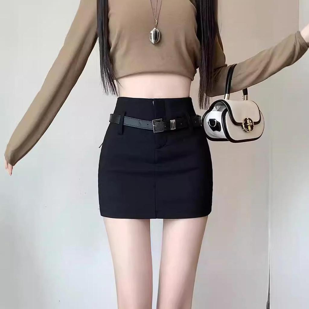 Women's High-Waist Belted Black A-Line Skirt - Sexy Summer Style