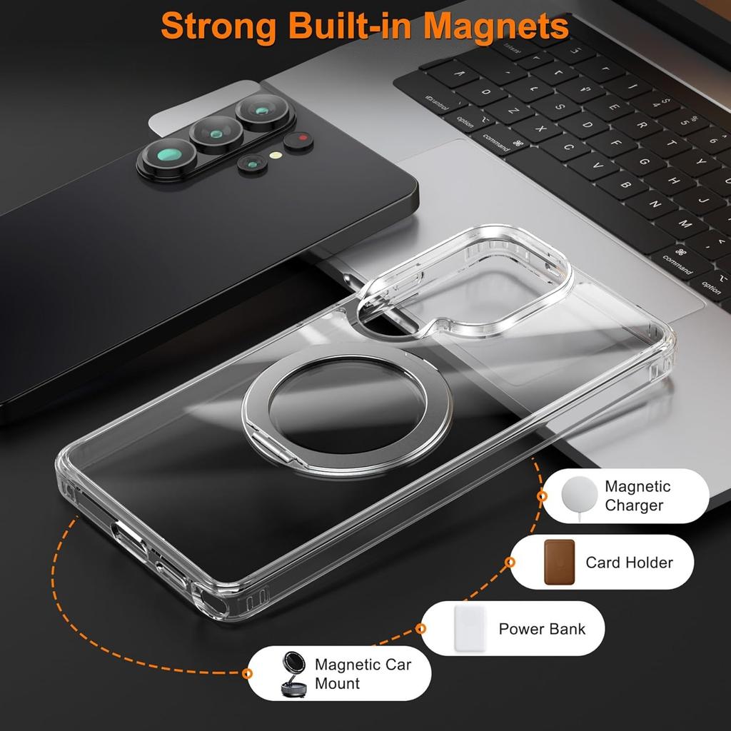 360° Magnetische Halterung Hülle Für Samsung Galaxy S26 Ultra S25 S24 Plus S23 Für Magsafe Klare Ständer Halter Kabelloses Lade Cover