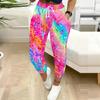 Summer Ladies Graffiti Flowers Printed Sweatpants Loose Fit Drawstring Joggers Elastic Cuff Daily Casual Pants