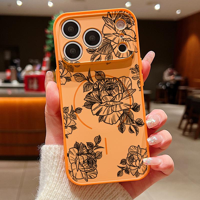 Sketching Rose Flower Pattern Case For iPhone 17 Pro Max Magnetic For Magsafe Hybrid Slim Matte Cover For iPhone 16 15 14 13 Pro Max