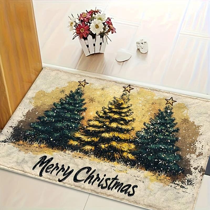 Christmas-themed Door Mat Printed Small Rug Merry Words Home Bedroom Living Room Entrance Floor Mat Kitchen Bathroom Carpet