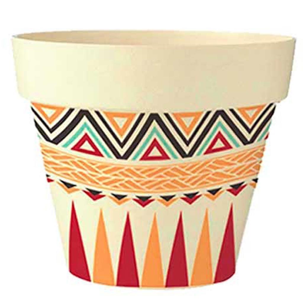 Les Trésors De Lily [Q6590] - Bamboo Plant Pot 'Boho' Red Orange Beige - 17x18 Cm