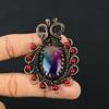 Rainbow Solar Quartz, Garnet Copper Wire Wrap Pendant 2.76" j2y99