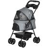 Dog Pram Dog Stroller Foldable Pet Pushchair with 4 Wheels, Safety Leashes, Cup Holder for Small Dogs, Grey