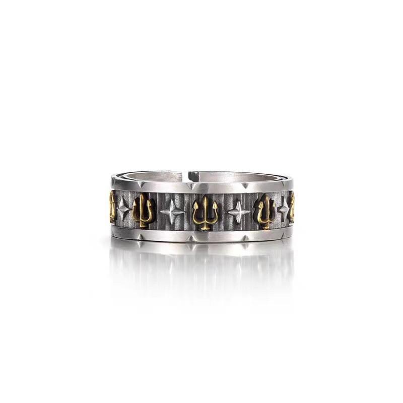 Adjustable Trident Ring Men Women Vintage Geometric Finger Gold Plated Copper Retro Style Adjustable Open Band