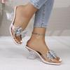 Mid-calf Shoes with Square Toe, Crystal Heels, Transparent Straps, Summer Flip-flops for Women