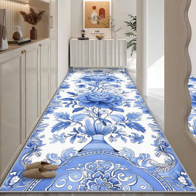 

New Classical Flower Design Soft Decor Home Entryway Long Carpet Light Luxury Big Size Hallway Rug Washable Stair Antiskid Mat 60x200cm