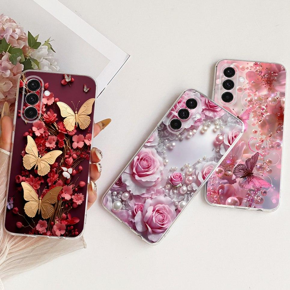 Luxury Flower Butterfly Bow Pattern Casing For Samsung Galaxy A36 A16 A06 4G 5G Back Cover Clear Soft Silicone Phone Case