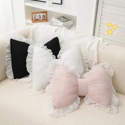 Sofa Pillow Pink Bow Lace Decoration Plush PP Cotton Filled Pillow Bed Sofa Support Pillow Car Seat Matching Pillow