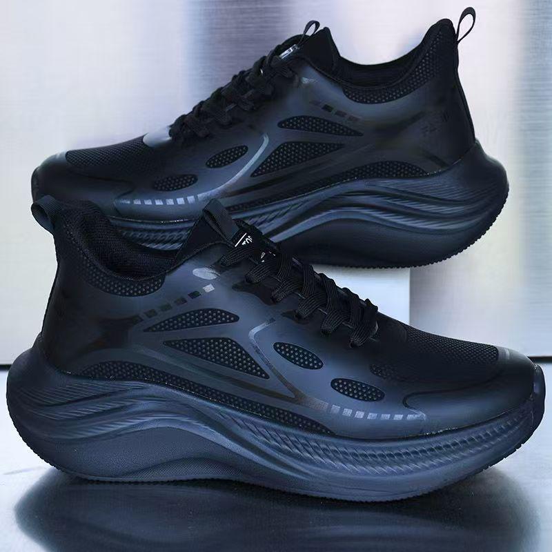 Brandneue wasserdichte Leder-Sneaker für Herren, superleicht, rutschfest, weiche Sohle, vielseitig für Fitness und Laufen, Schwarz.