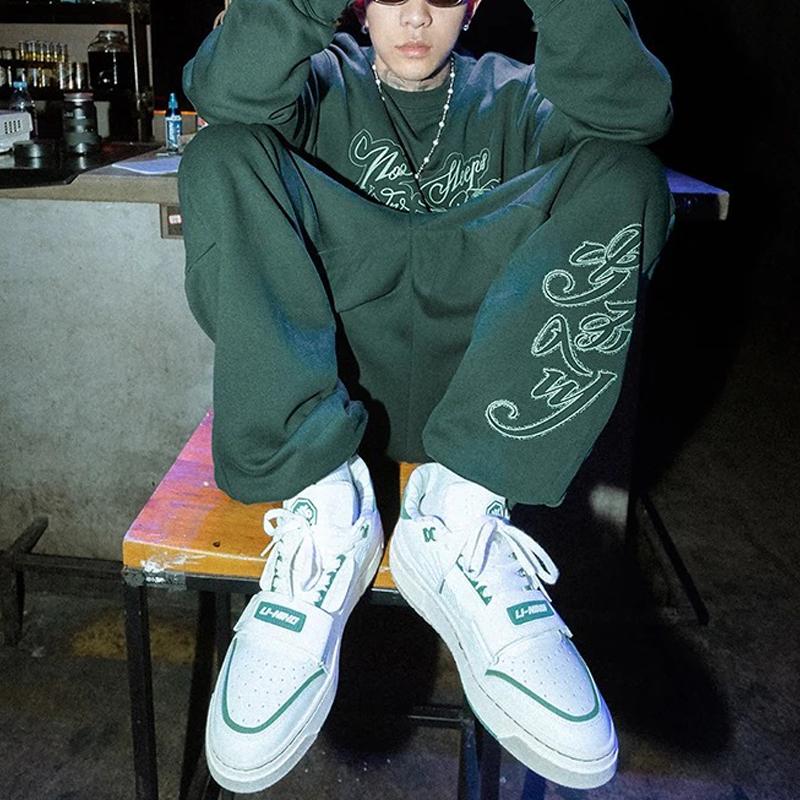 Li-Ning Badfive Basketball Series Sichuan Print Drawstring Knit Sports Pants Men Bottoms Pine-Green AKLRG21-1