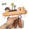 Home Organization Accessory Solid Wood Key Holder with 6 Hooks, Decorative Wall Hanging Storage Rack, Hooks Space Saving Mounted Organizer for