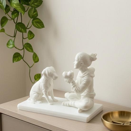 3D Printed Dog And Owner Sculpture Dog And Owner Statue Desktop Animal Figurine