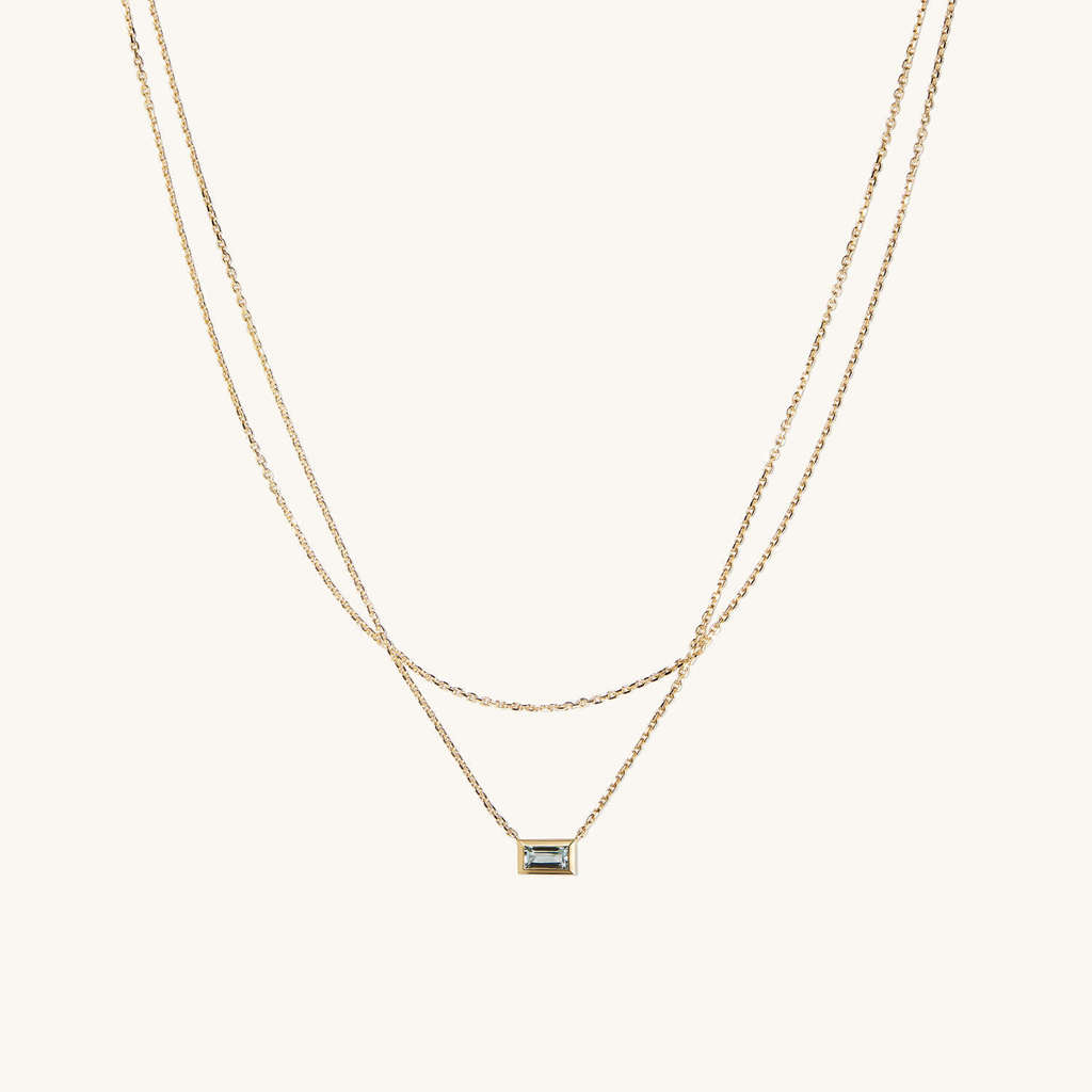 Geometric Double Layer Zirconia Necklace With Blue Square Pendant For Women