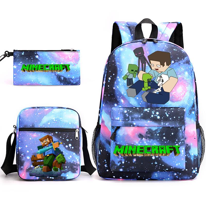 2022 Cross-border Starry Sky School Bag Three-piece Casual Fashion My World Game School Travel Bag