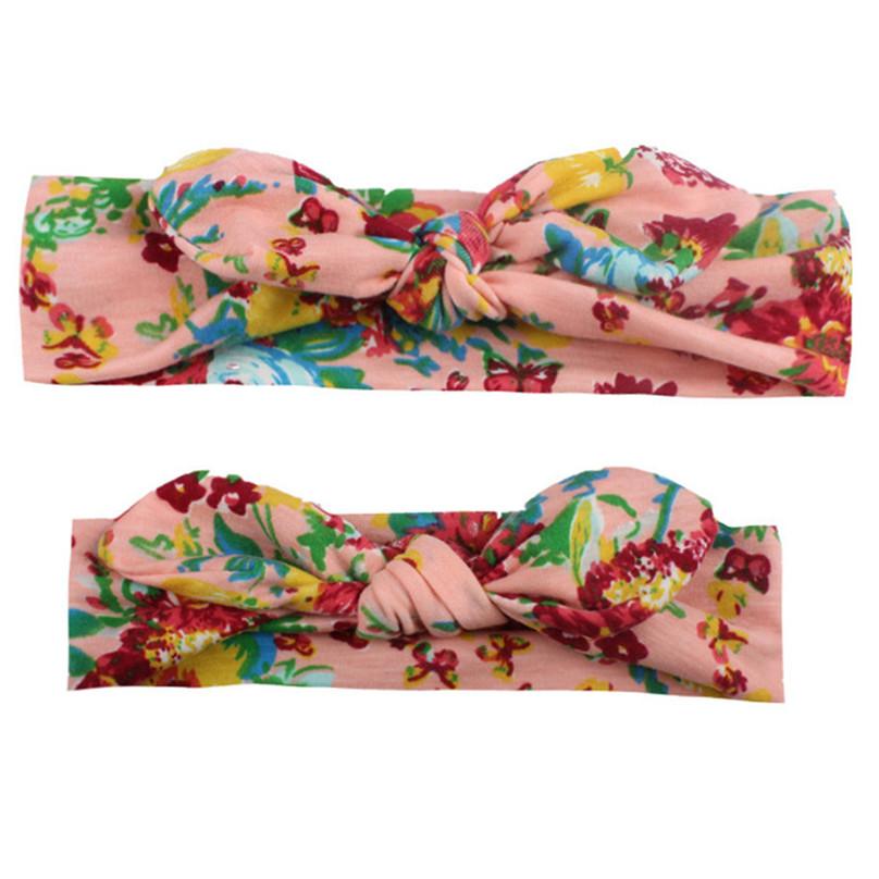 High Quality Casual Parent-child Print Bunny Ears Hair Accessory Bow Tie Hairband Mother Baby Stretch Headband