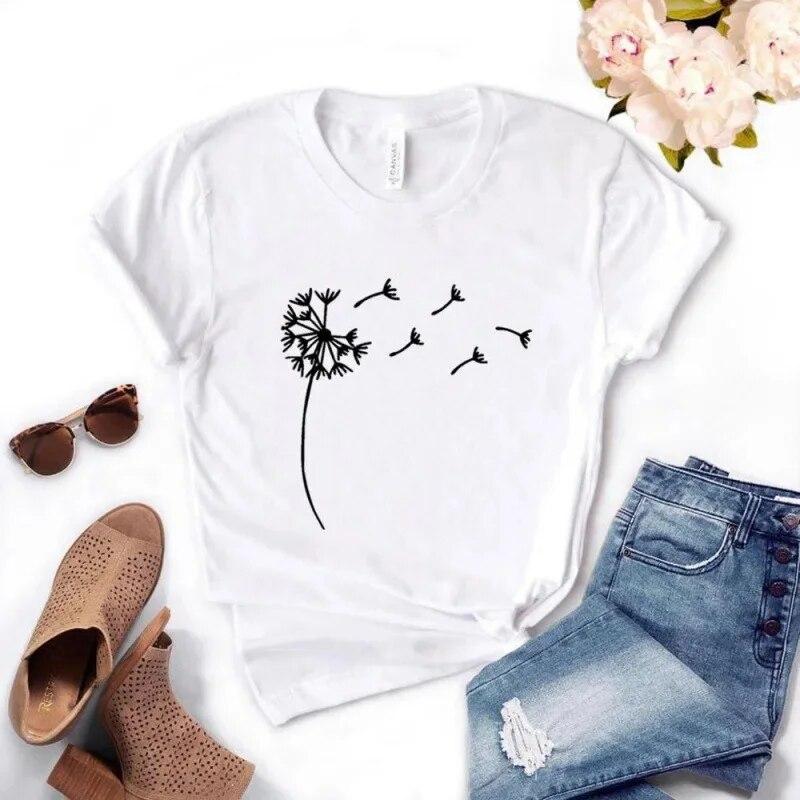 Dandelion Funny Print Women T Shirt Girl Summer O Neck Fashion Top Tee FeUnisex Clothes