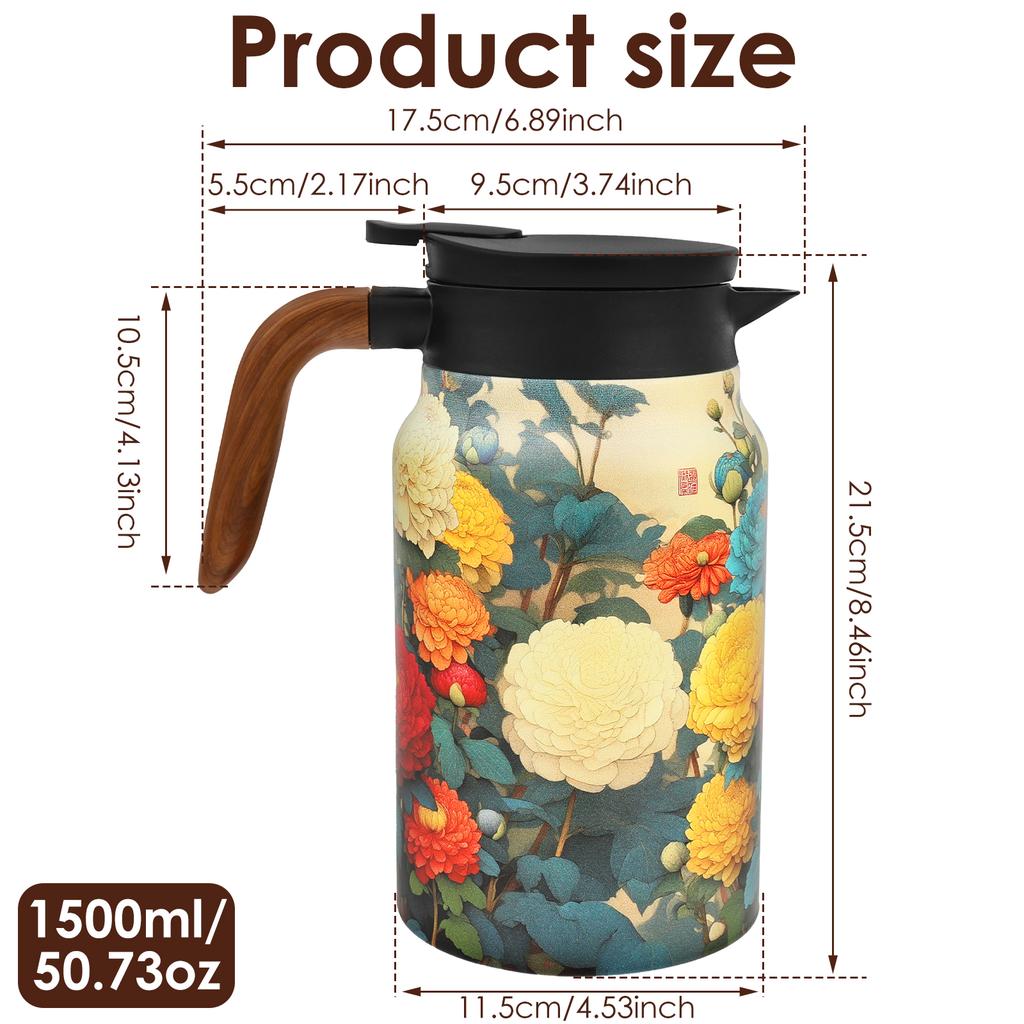 1500ml Vintage Floral Tea Thermos with Infuser Stainless Steel Tea Kettle DripProof Teapot With Tea Infuser Thermo Home Teaware