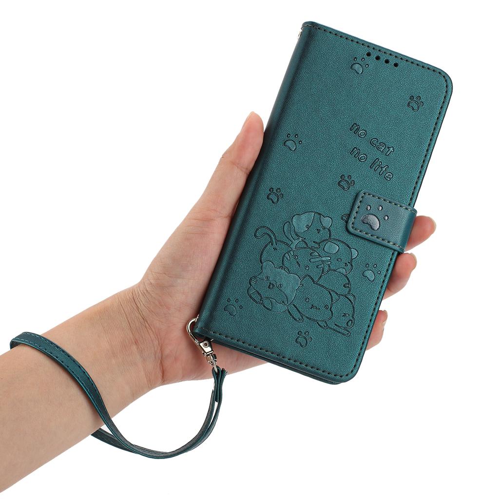 For Google Pixel 7a Case with Strap Cats Imprint Leather Wallet Phone Cover