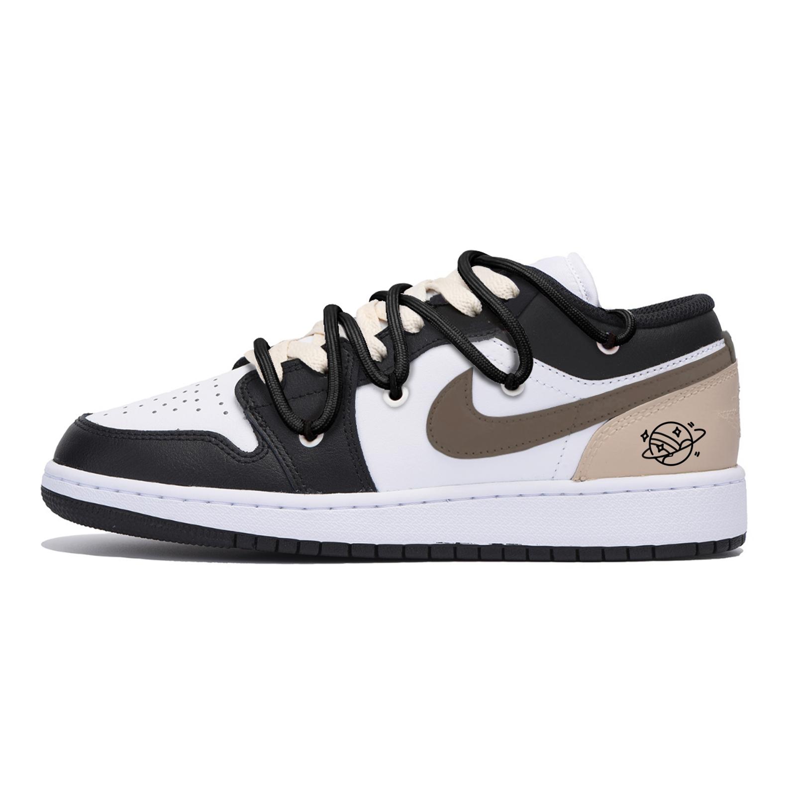 

Jordan Air Jordan 1 Slip Resistant Abrasion Resistant Low top Vintage Basketball Shoes Men s Black White Brown 553558-131(Team85-) 43