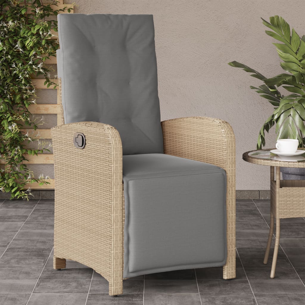 Garden Armchair with Footrest Adjustable Beige Mix Poly Rattan