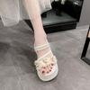 Fashion Female Shoes Beige Heeled Sandals House Slippers Platform On A Wedge Slides Low 2025 Black Summer Soft Flat Solid Back Strap Fab