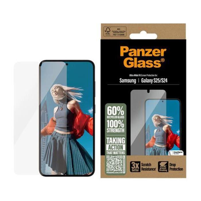 Protection d'Écran - PanzerGlass - Galaxy S24/S25 - Oléophobe - Ultra-Wide Fit - Transparent