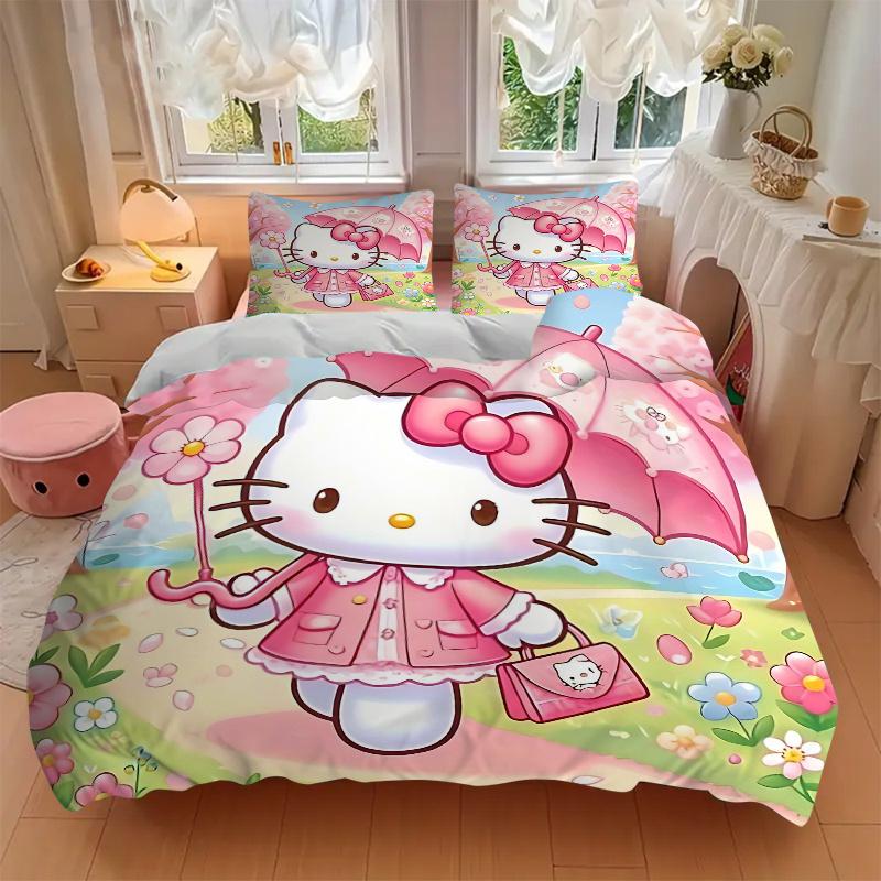 3pcs Hello Kitty In a Pink Garden Print Cover Set Ultra Soft, Breathable, and Comfortable Bedding with Stylish Design for Bedroom and Guest Room
