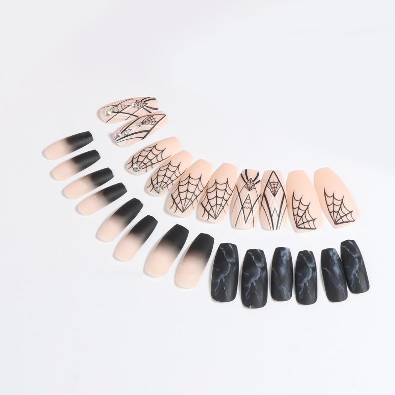24Pcs Stiletto Fake Nails Coffin Nails Halloween False Nails Punk Full Cover Artificial Press On Nails for Women Girls