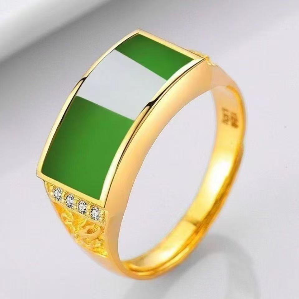 Мужское Зеленое Золотое Регулируемое Большое Кольцо