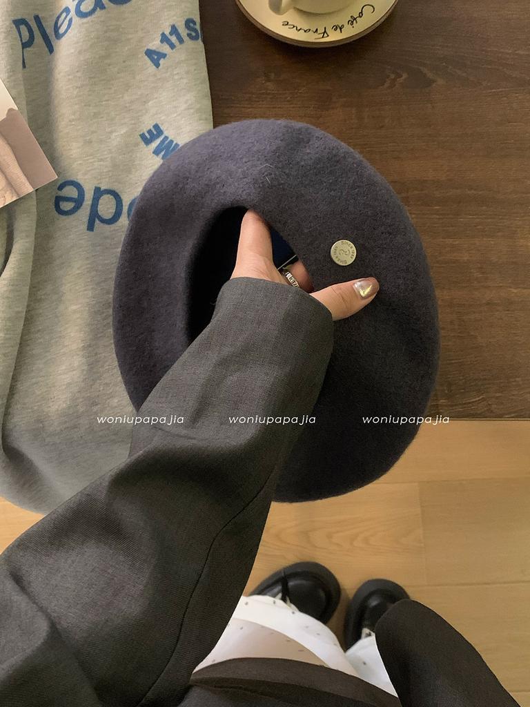 Autumn And Winter Metal Standard Wool Beret Female Korean Version Literary And Retro Painter Hat Showing Face Small Cloud Hat