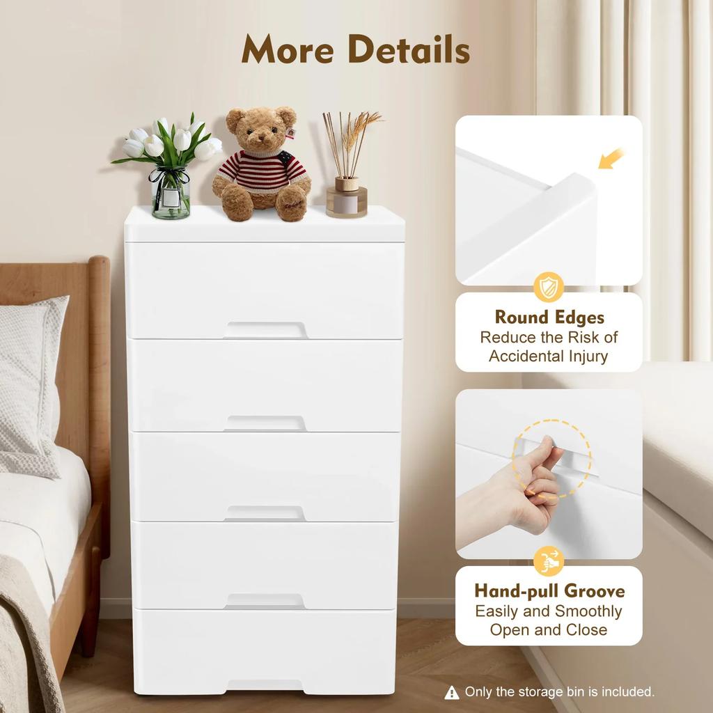 Bymaocar 5-layers White Plastic Drawers Dressing Table Stackable Vertical Storage Cabinet Bedroom Small Wardrobe Home Furniture