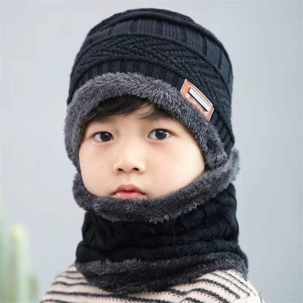 Korean Style Knitted Hat Scarf Set Fleece Knitted Neck Warmer Combo Warm Hat Scarf Set  Adult Use