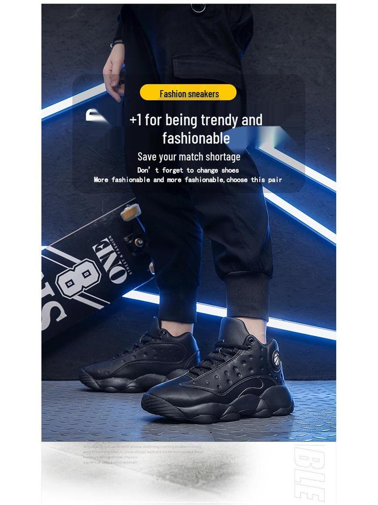 Men's Waterproof Leather High-Top Basketball Shoes, Sizes 45-48: Autumn/Winter Casual Sneakers